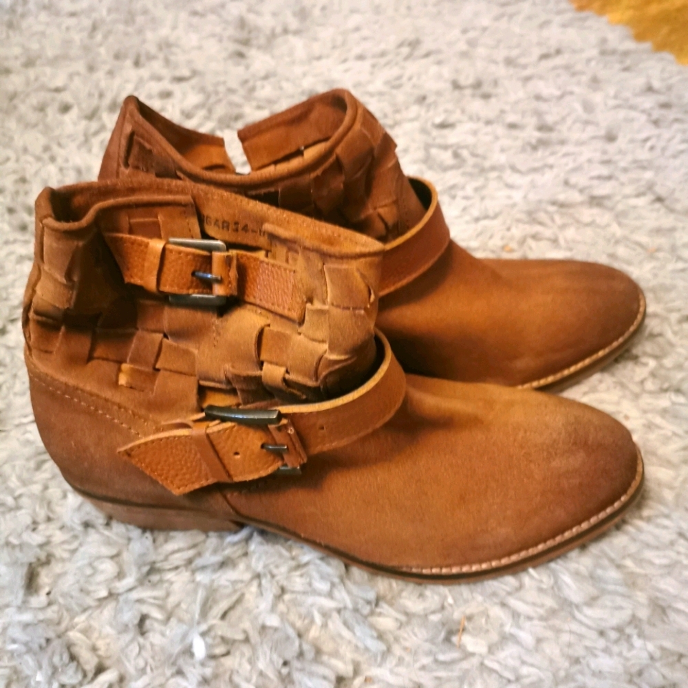 Adam Tucker Suede Woven Buckle Boots